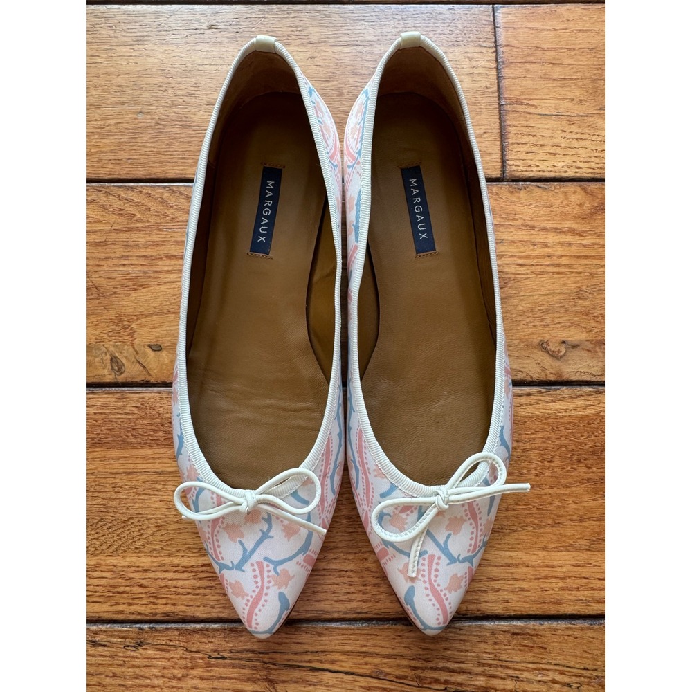 Margaux Ballet Flat Women 41W Pink Blue Paisley Pointed Toe Bow Handmade Leather